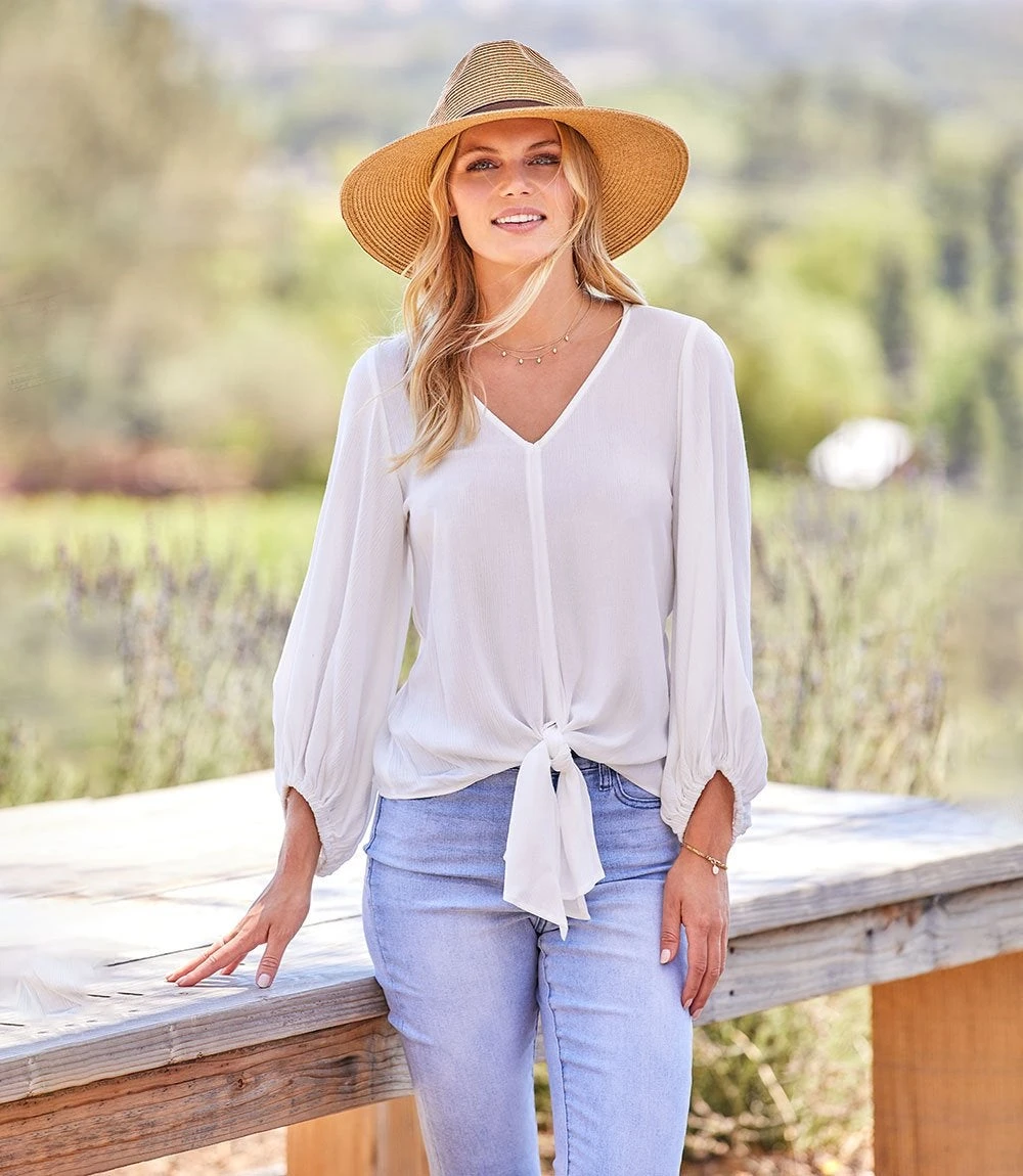 Lantern Sleeve Tie-Front Top 3 Lantern Sleeve Tie-Front Top