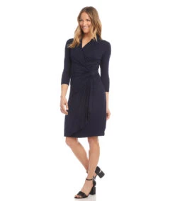Petite Size Cascade Wrap Dress -Lunaria Store L13915 NAV 1168