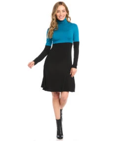 Petite Size Colorblock Turtleneck Dress