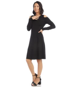 Cold Shoulder A-Line Dress -Lunaria Store karenkane 2022 fall 3L14329 BLK 004