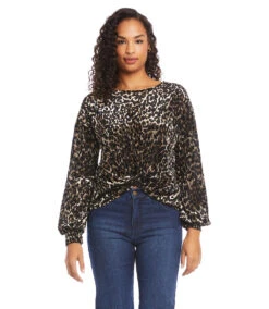 Petite Size Velvet Burnout Twist-Front Top