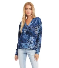 Petite Size Tie-Dye Burnout V-Neck Top