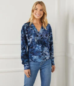 Tie-Dye Burnout V-Neck Top