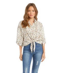 Petite Size Relaxed Tie Front Shirt