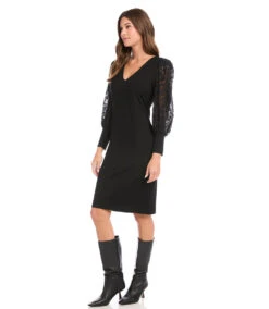 Petite Size Lace Sleeve Dress 9 Petite Size Lace Sleeve Dress -Lunaria Store karenkane 2022 winter 4L14332P BLK 005