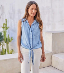 Sleeveless Tie‐Front Top -Lunaria Store karenkane 2023 spring 1L46534 CHA 005