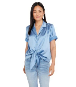 Roll Sleeve Tie-Front Top