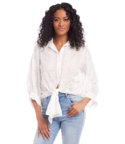 Eyelet Tie-Front Top -Lunaria Store karenkane 2023 summer 2L31051 OWH 005