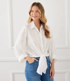 Eyelet Tie-Front Top -Lunaria Store karenkane 2023 summer 2L31051 OWH 006