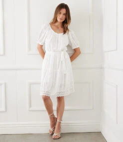 Embroidered Puff Sleeve Dress